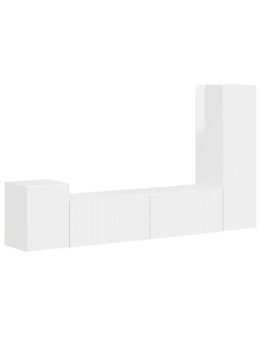 Set mobile TV 4 pcs Bianco Lucido Legno multistrato