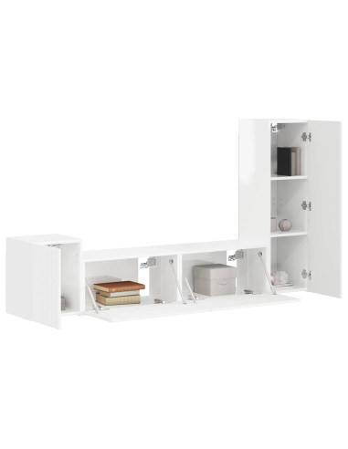 Set mobile TV 4 pcs Bianco Lucido Legno multistrato