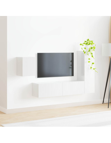 Set mobile TV 4 pcs Bianco Lucido Legno multistrato