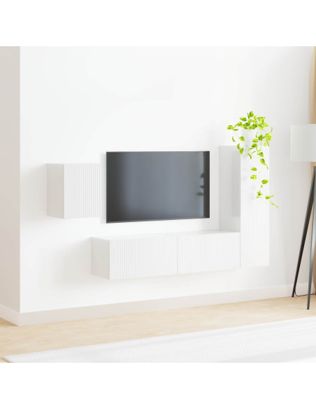 Set mobile TV 4 pcs Bianco Lucido Legno multistrato