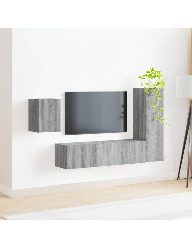 Set mobile TV 4 pcs Grigio Sonoma Legno multistrato
