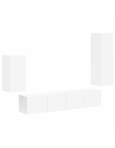 Set mobile TV Montaggio a parete 4 pcs Bianco Legno multistrato