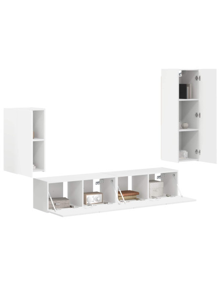 Set mobile TV Montaggio a parete 4 pcs Bianco Legno multistrato