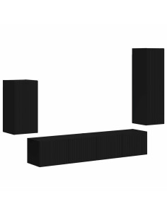 Set mobile TV Montaggio a parete 4 pcs Nero Legno multistrato 2
