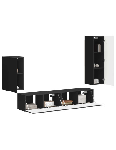 Set mobile TV Montaggio a parete 4 pcs Nero Legno multistrato