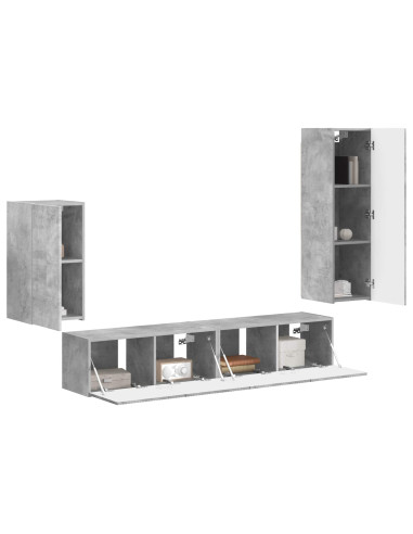 Set mobile TV 4 pcs Grigio cemento Legno multistrato
