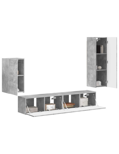 Set mobile TV 4 pcs Grigio cemento Legno multistrato