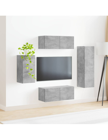 Set mobile TV 4 pcs Grigio cemento Legno multistrato