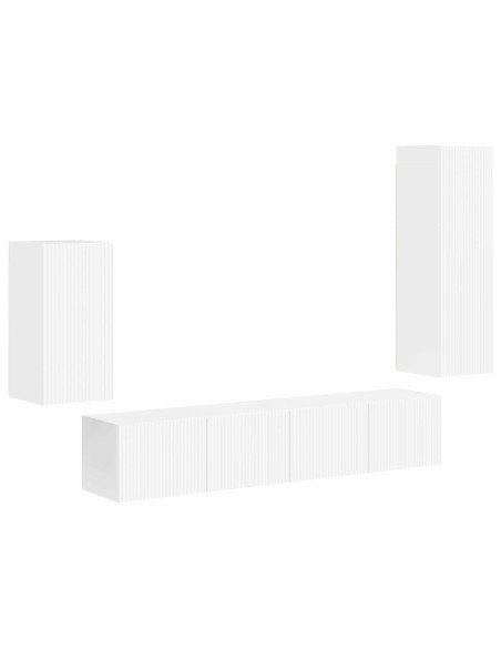 Set mobile TV 4 pcs Bianco Lucido Legno multistrato