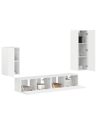 Set mobile TV 4 pcs Bianco Lucido Legno multistrato