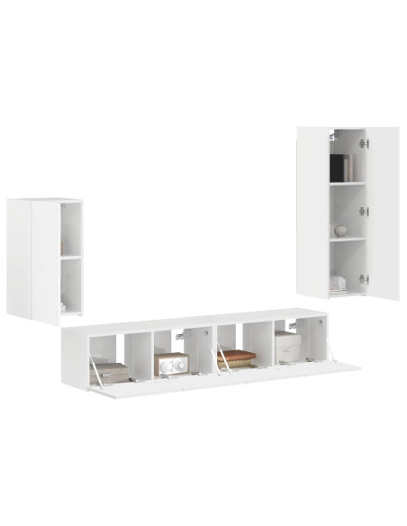 Set mobile TV 4 pcs Bianco Lucido Legno multistrato