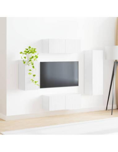 Set mobile TV 4 pcs Bianco Lucido Legno multistrato