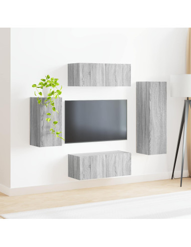Set mobile TV 4 pcs Grigio Sonoma Legno multistrato
