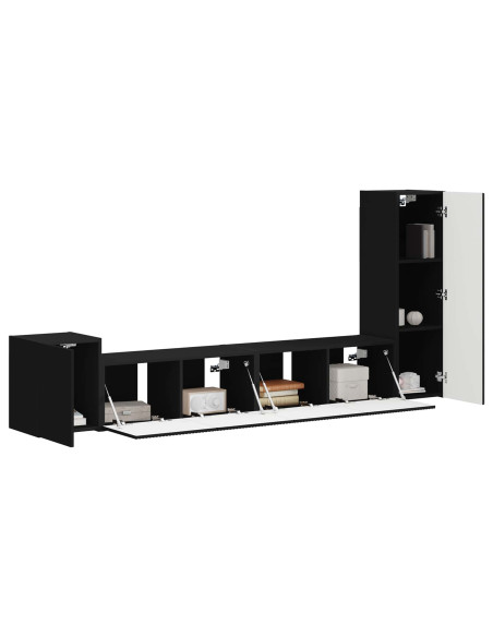 Set mobile TV Montaggio a parete 3 pcs Nero Legno multistrato