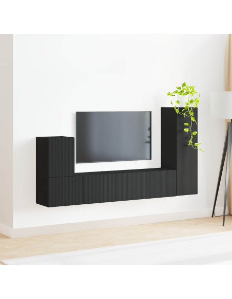 Set mobile TV Montaggio a parete 3 pcs Nero Legno multistrato