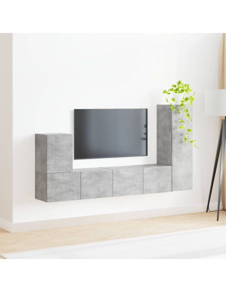 Set mobile TV 3 pcs Grigio cemento Legno multistrato