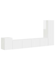 Set mobile TV 3 pcs Bianco Lucido Legno multistrato 2