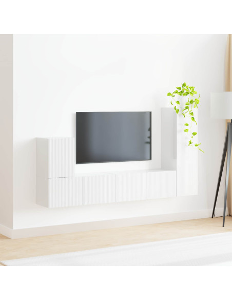 Set mobile TV 3 pcs Bianco Lucido Legno multistrato