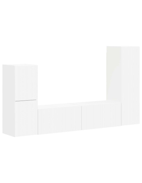 Set mobile TV Montaggio a parete 4 pcs Bianco Legno multistrato