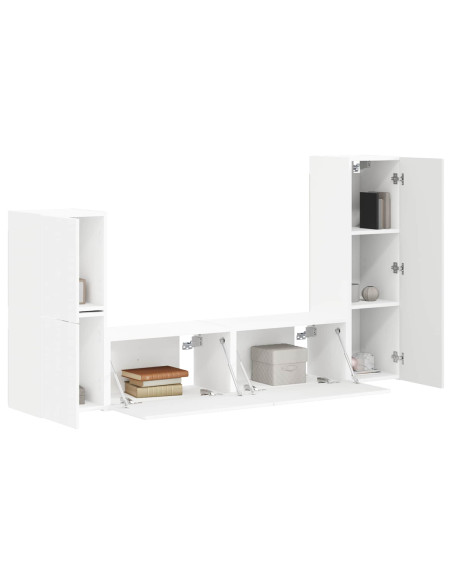 Set mobile TV Montaggio a parete 4 pcs Bianco Legno multistrato