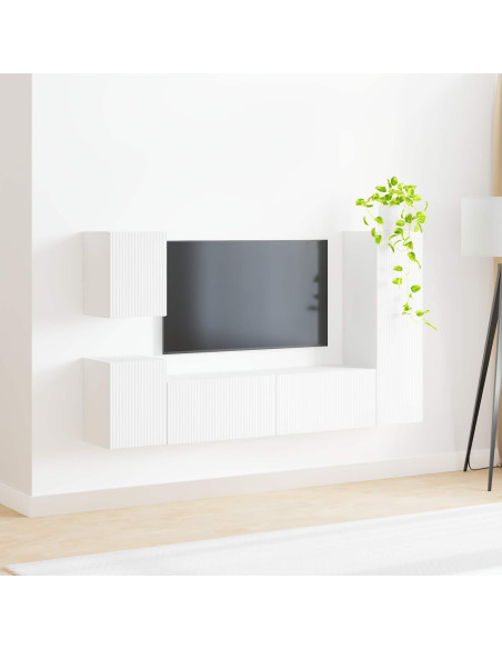 Set mobile TV Montaggio a parete 4 pcs Bianco Legno multistrato