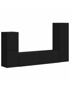 Set mobile TV Montaggio a parete 4 pcs Nero Legno multistrato 2