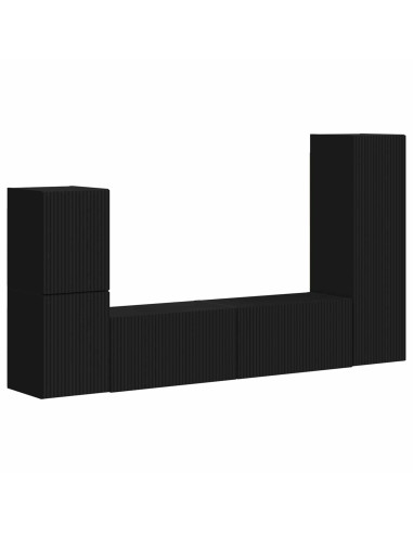 Set mobile TV Montaggio a parete 4 pcs Nero Legno multistrato