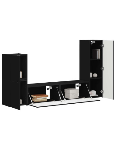 Set mobile TV Montaggio a parete 4 pcs Nero Legno multistrato