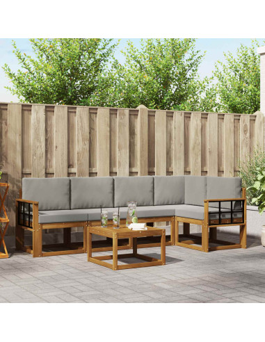 Set di divani da esterno 6 pcs Grigio Naturale e Chiaro