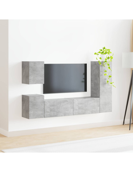 Set mobile TV 4 pcs Grigio cemento Legno multistrato