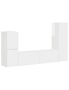 Set mobile TV 4 pcs Bianco Lucido Legno multistrato 2