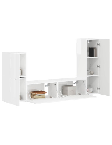 Set mobile TV 4 pcs Bianco Lucido Legno multistrato