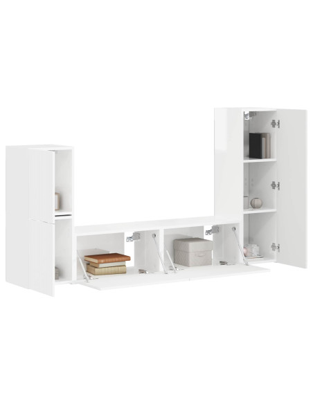 Set mobile TV 4 pcs Bianco Lucido Legno multistrato