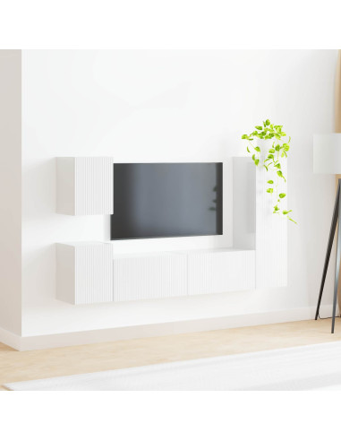 Set mobile TV 4 pcs Bianco Lucido Legno multistrato