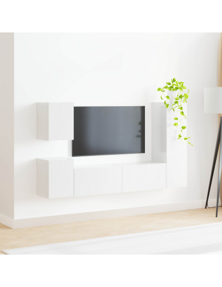 Set mobile TV 4 pcs Bianco Lucido Legno multistrato