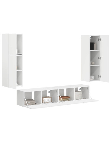 Set mobile TV Montaggio a parete 4 pcs Bianco Legno multistrato