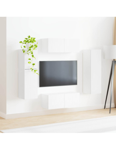 Set mobile TV Montaggio a parete 4 pcs Bianco Legno multistrato