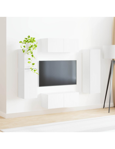 Set mobile TV Montaggio a parete 4 pcs Bianco Legno multistrato