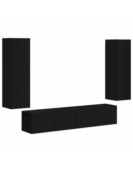 Set mobile TV Montaggio a parete 4 pcs Nero Legno multistrato