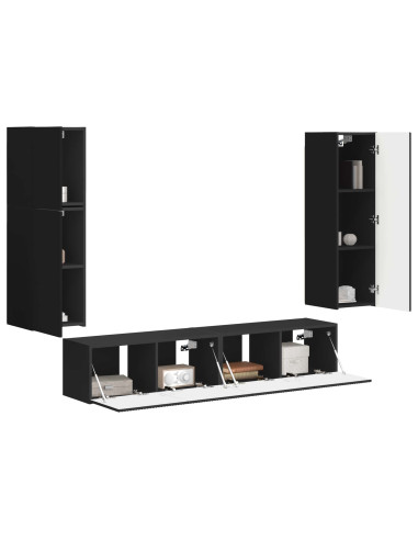 Set mobile TV Montaggio a parete 4 pcs Nero Legno multistrato