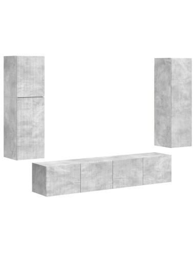 Set mobile TV 4 pcs Grigio cemento Legno multistrato