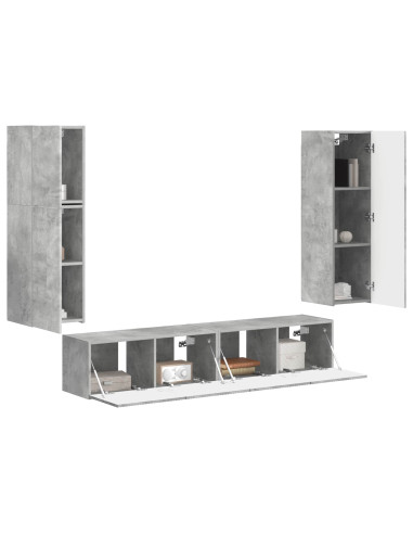 Set mobile TV 4 pcs Grigio cemento Legno multistrato
