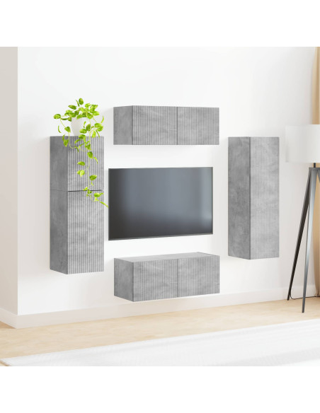 Set mobile TV 4 pcs Grigio cemento Legno multistrato