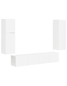 Set mobile TV 4 pcs Bianco Lucido Legno multistrato 2