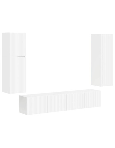 Set mobile TV 4 pcs Bianco Lucido Legno multistrato