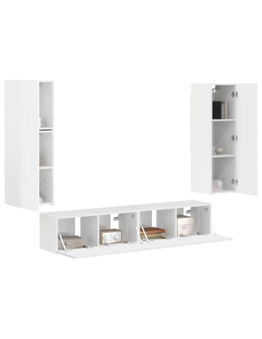 Set mobile TV 4 pcs Bianco Lucido Legno multistrato