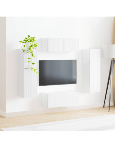 Set mobile TV 4 pcs Bianco Lucido Legno multistrato