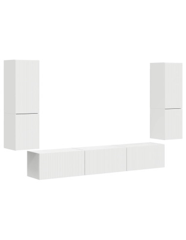 Set mobile TV Montaggio a parete 4 pcs Bianco Legno multistrato
