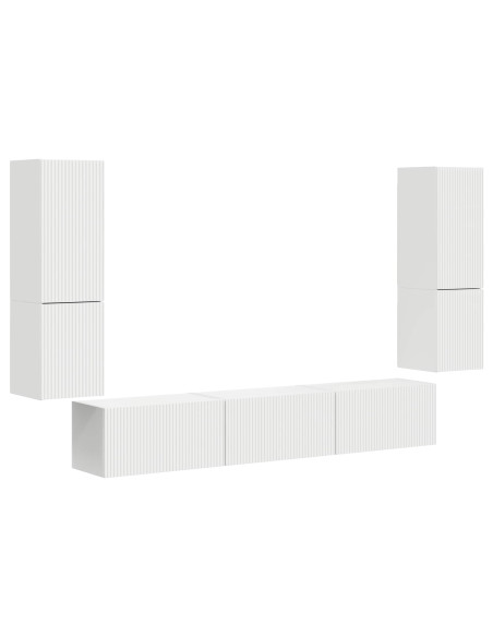Set mobile TV Montaggio a parete 4 pcs Bianco Legno multistrato