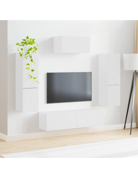 Set mobile TV Montaggio a parete 4 pcs Bianco Legno multistrato